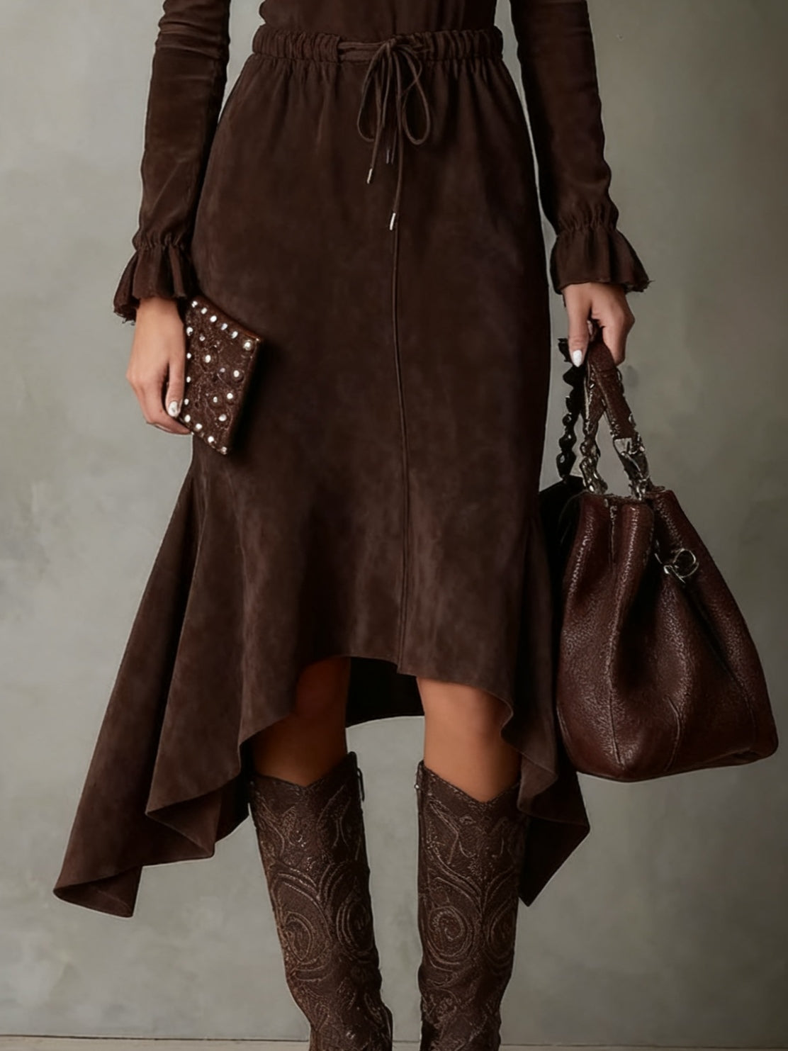 Isla | Vestido midi de ante con lazada en la cintura