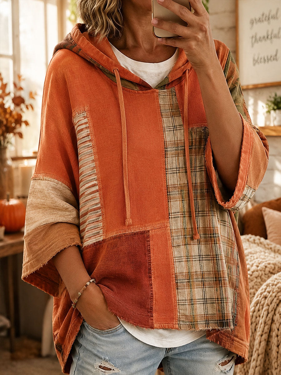 Carmen | Sudadera oversize con capucha de patchwork otoñal