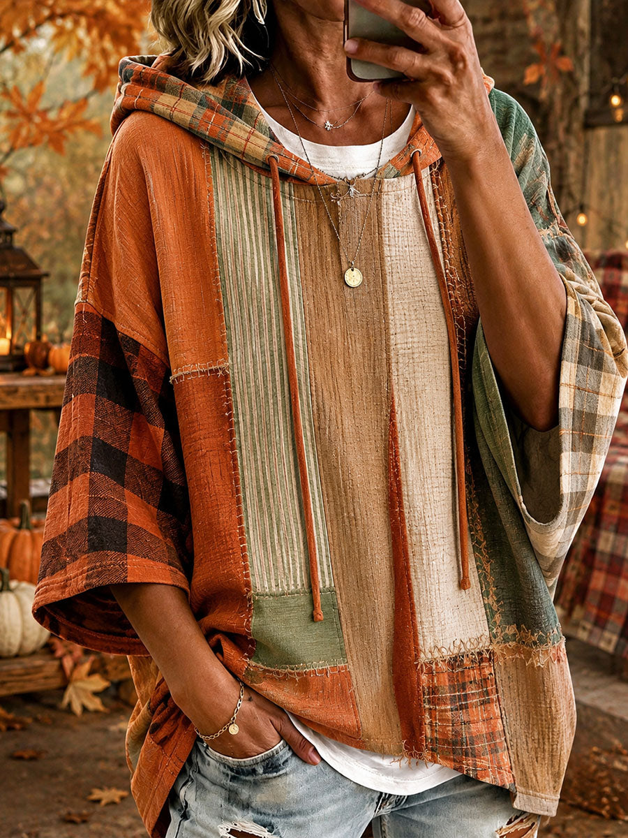 Andrea | Sudadera oversize con capucha de patchwork en tonos otoñales
