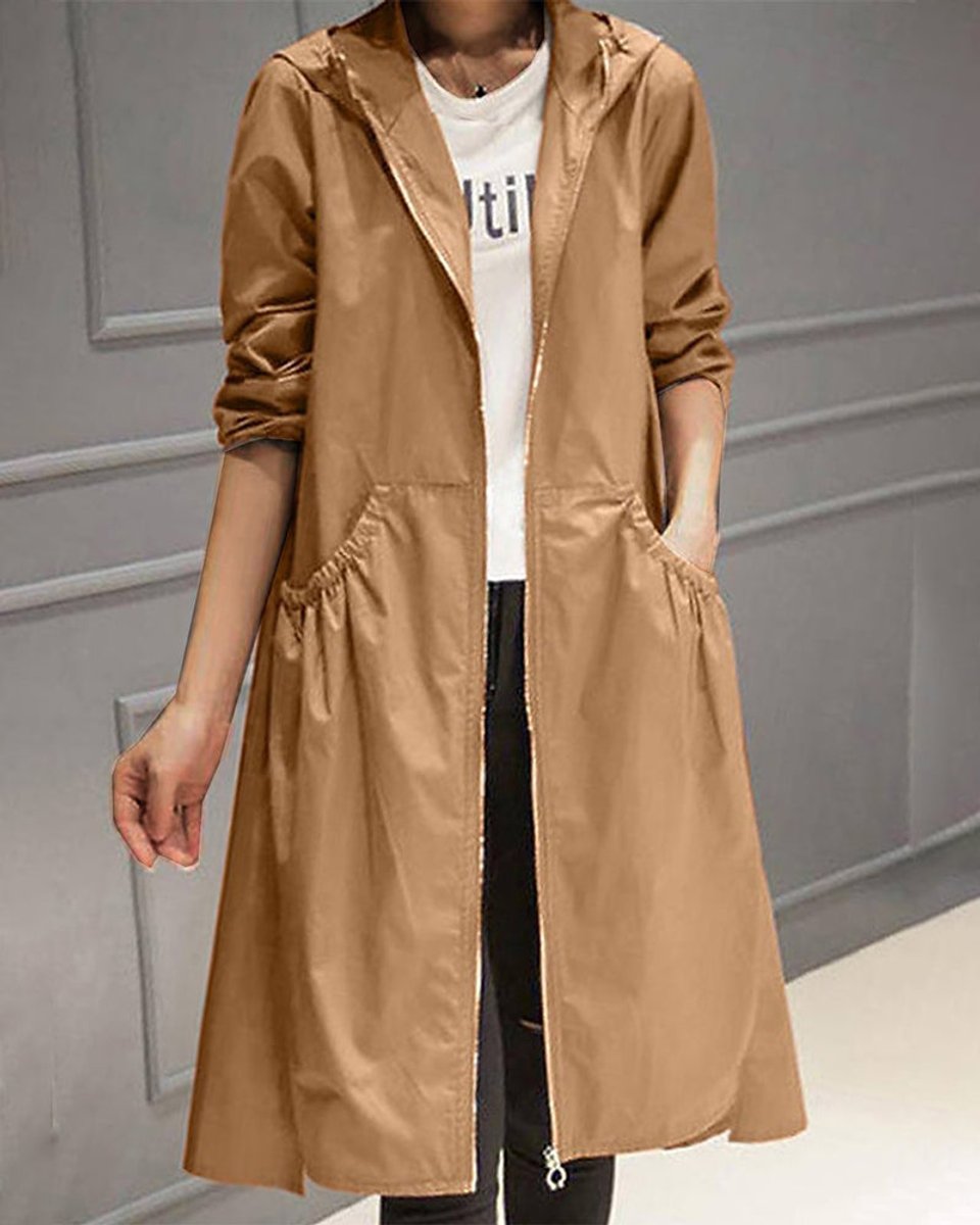 Carolina | Gabardina larga con capucha y cremallera