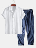 Conjunto Camisa Jacquard Cubana y Pantalón Lino Algodón