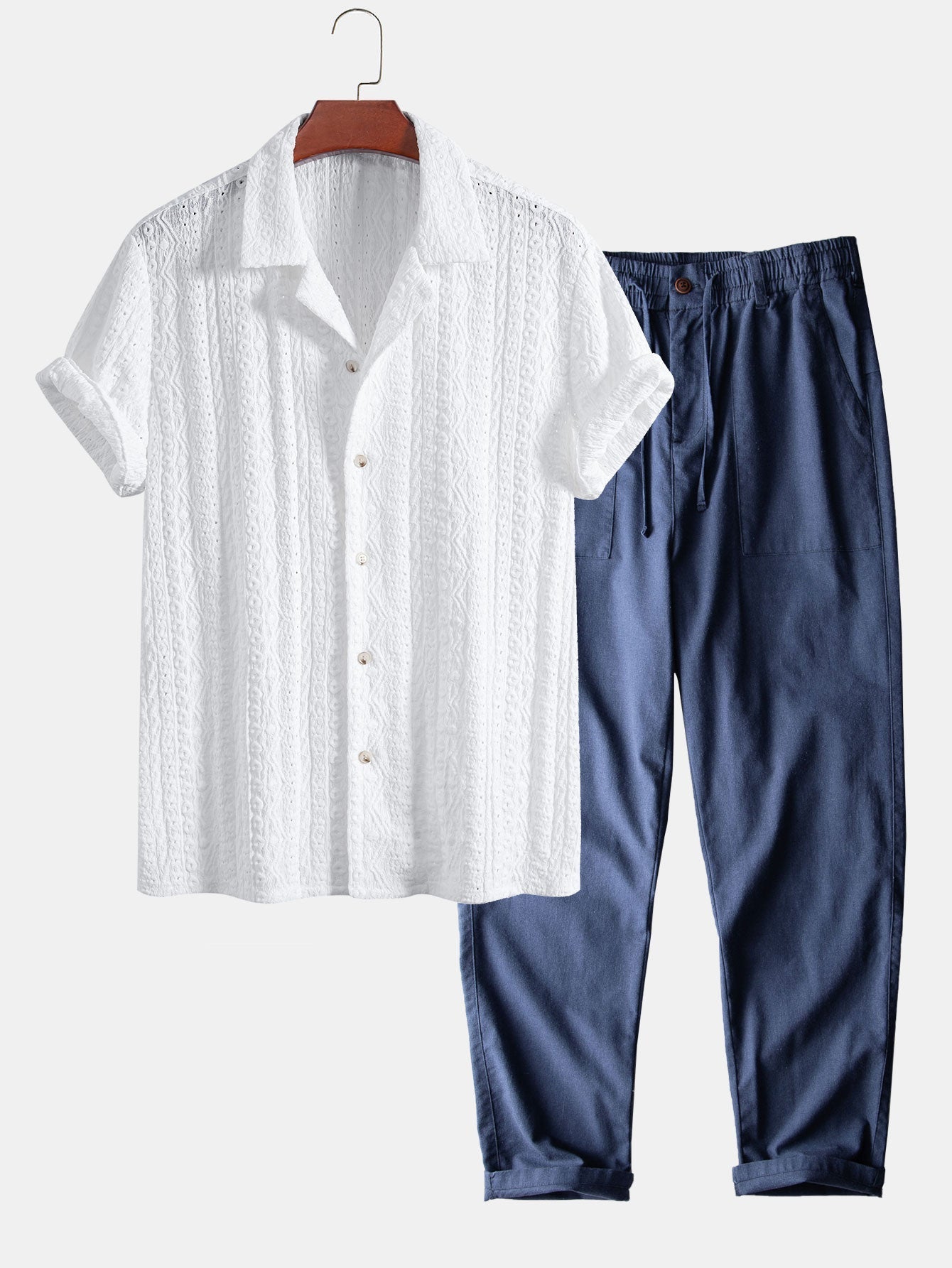 Conjunto Camisa Jacquard Cubana y Pantalón Lino Algodón