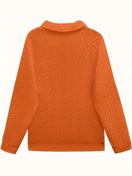 Jersey de Punto Trenzado Cómodo para Mujer con Cuello de Cremallera, Manga Larga y Estilo Relajado Texturizado