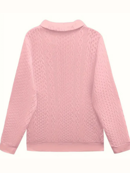 Jersey de Punto Trenzado Cómodo para Mujer con Cuello de Cremallera, Manga Larga y Estilo Relajado Texturizado