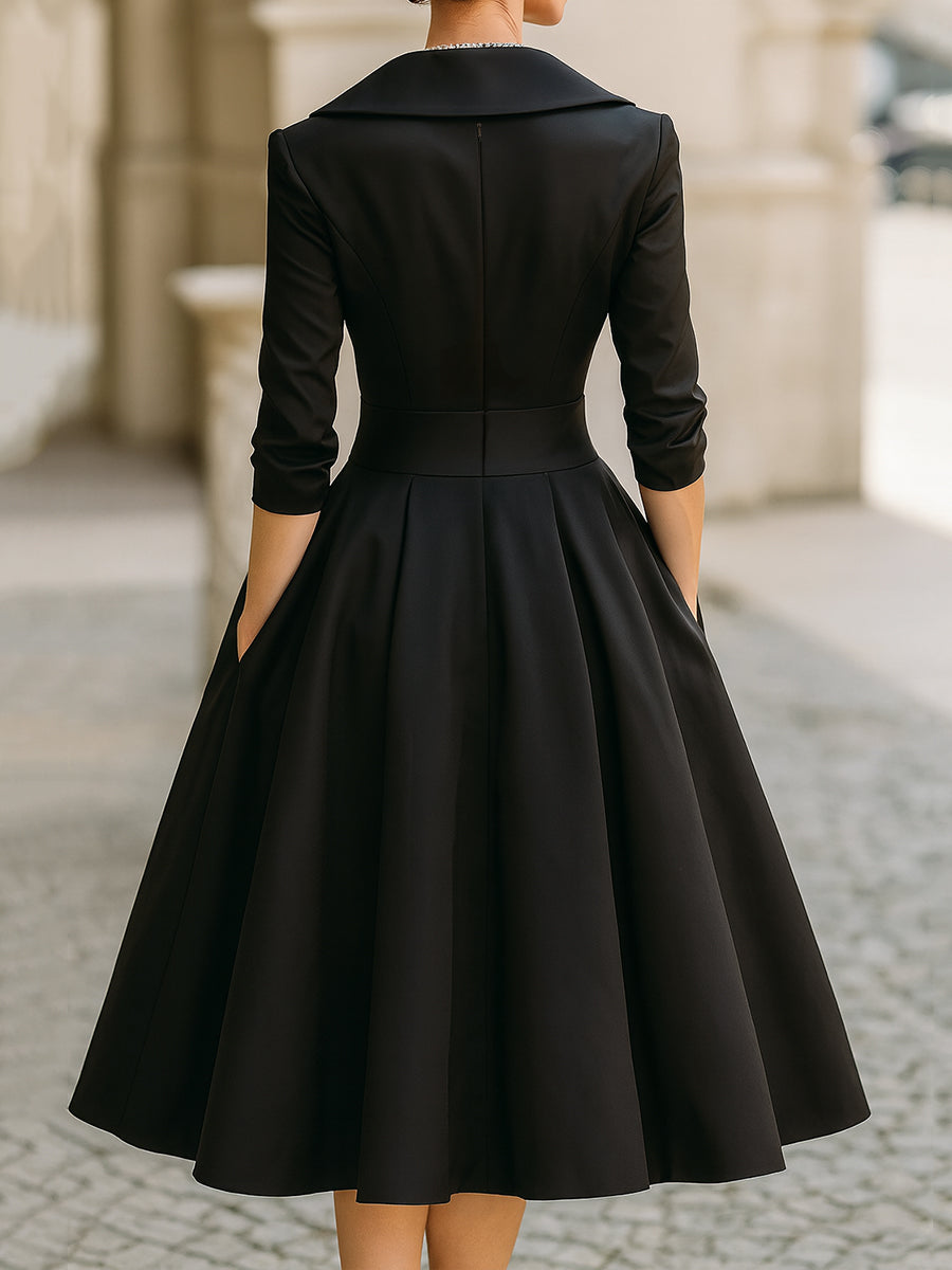 Vestido Midi de Satén Vintage con Escote Drapeado