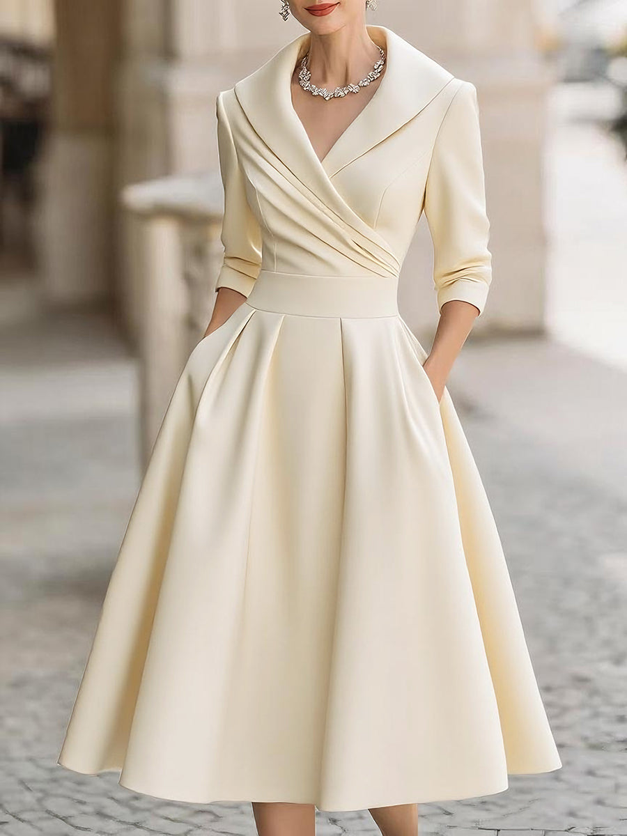 Vestido Midi de Satén Vintage con Escote Drapeado