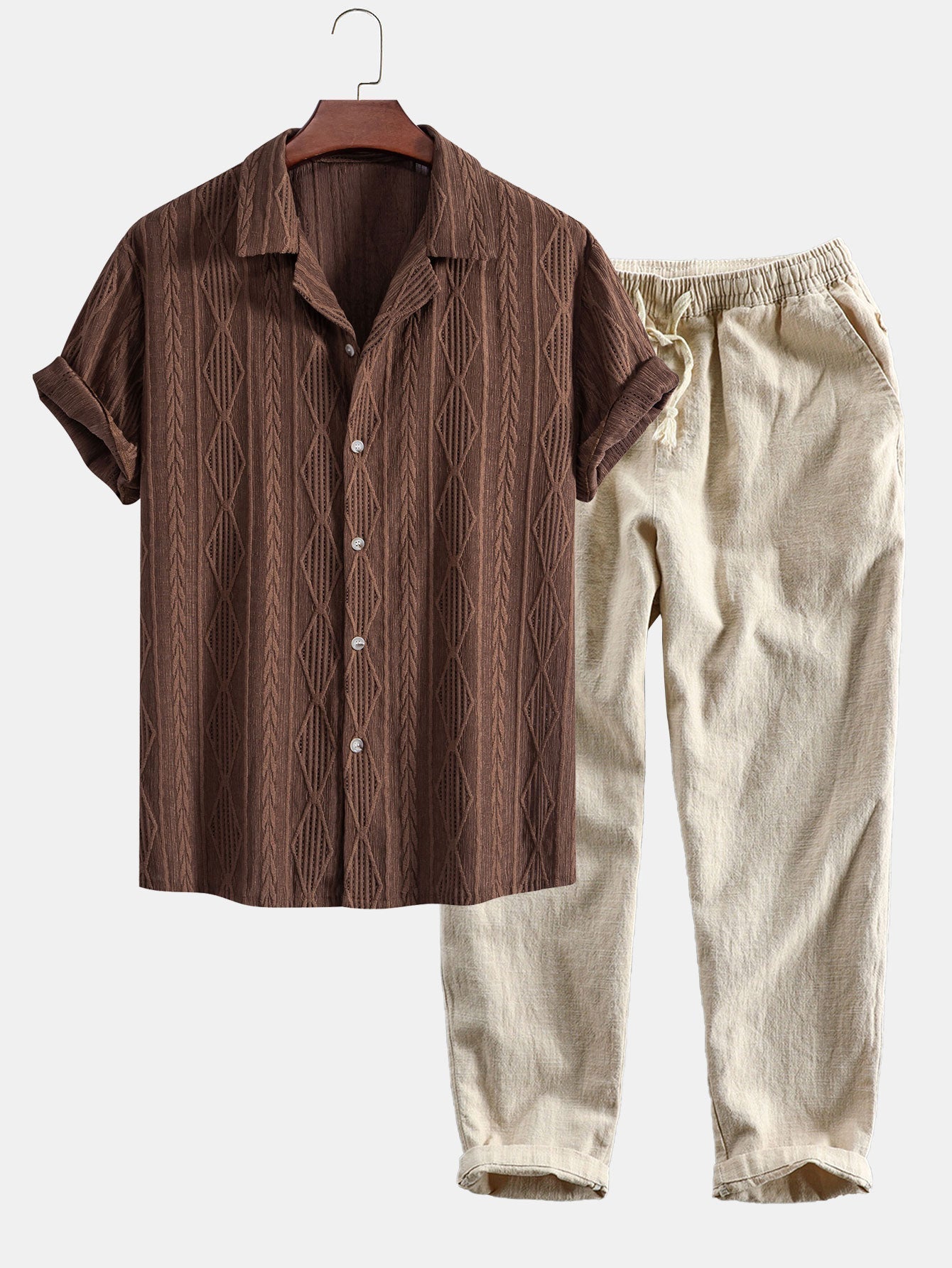 Conjunto Camisa Cubana Jacquard y Pantalón Cropped Lino