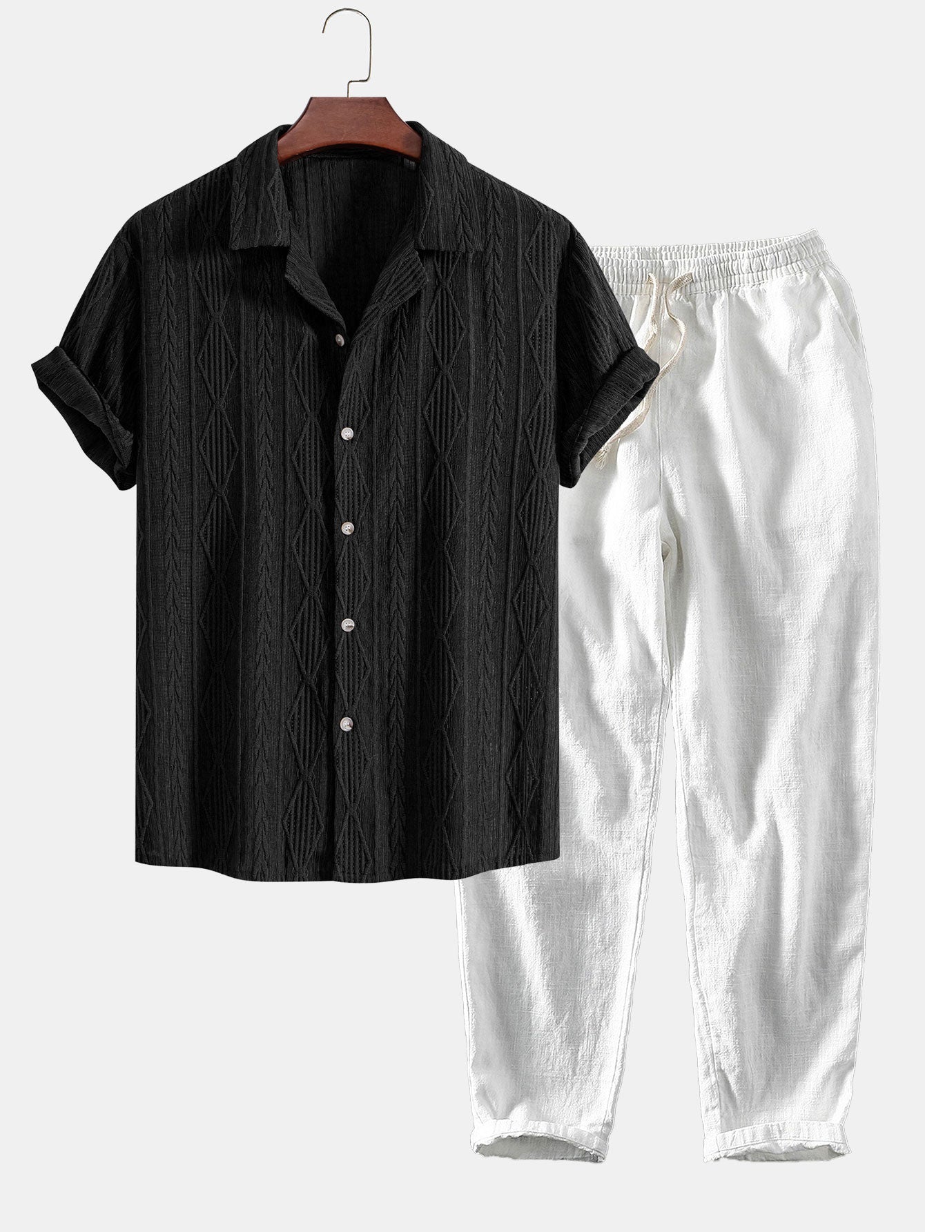 Conjunto Camisa Cubana Jacquard y Pantalón Cropped Lino