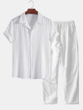 Conjunto Camisa Cubana Jacquard a Rayas y Pantalón