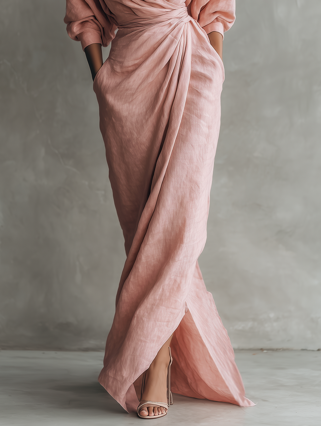 Nina | Vestido Maxi Minimalista de Lino Rosa