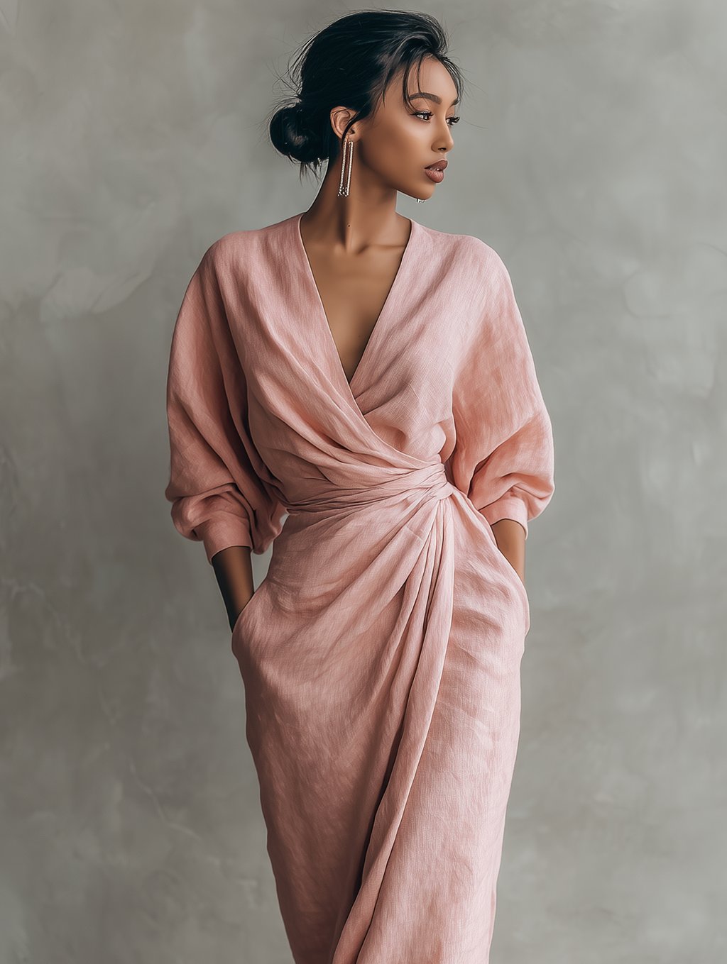Nina | Vestido Maxi Minimalista de Lino Rosa