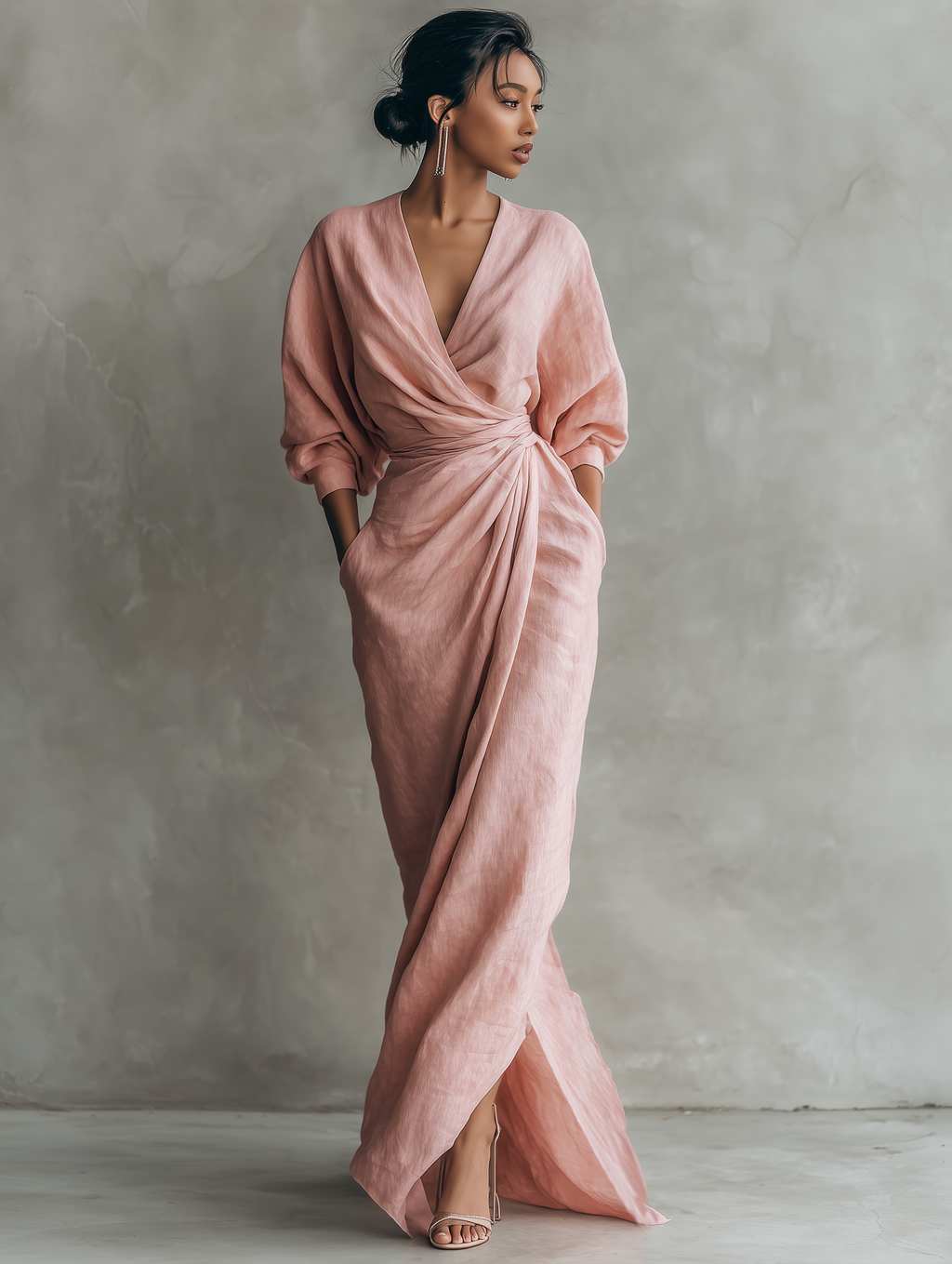 Nina | Vestido Maxi Minimalista de Lino Rosa