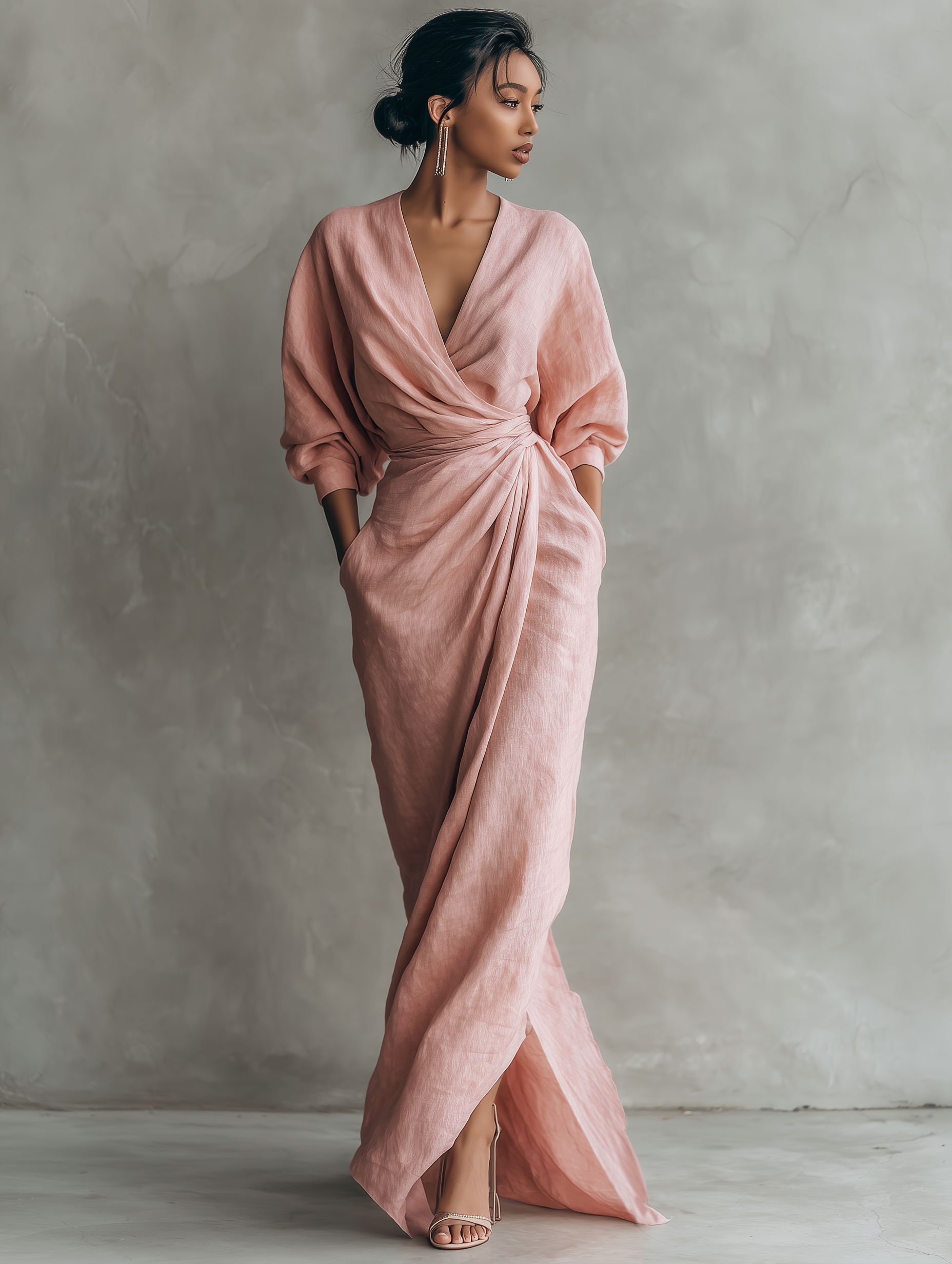 Nina | Vestido Maxi Minimalista de Lino Rosa