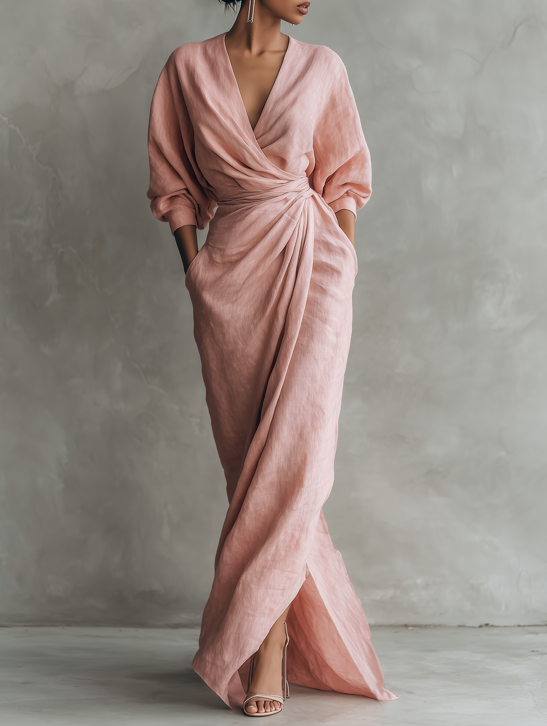 Nina | Vestido Maxi Minimalista de Lino Rosa