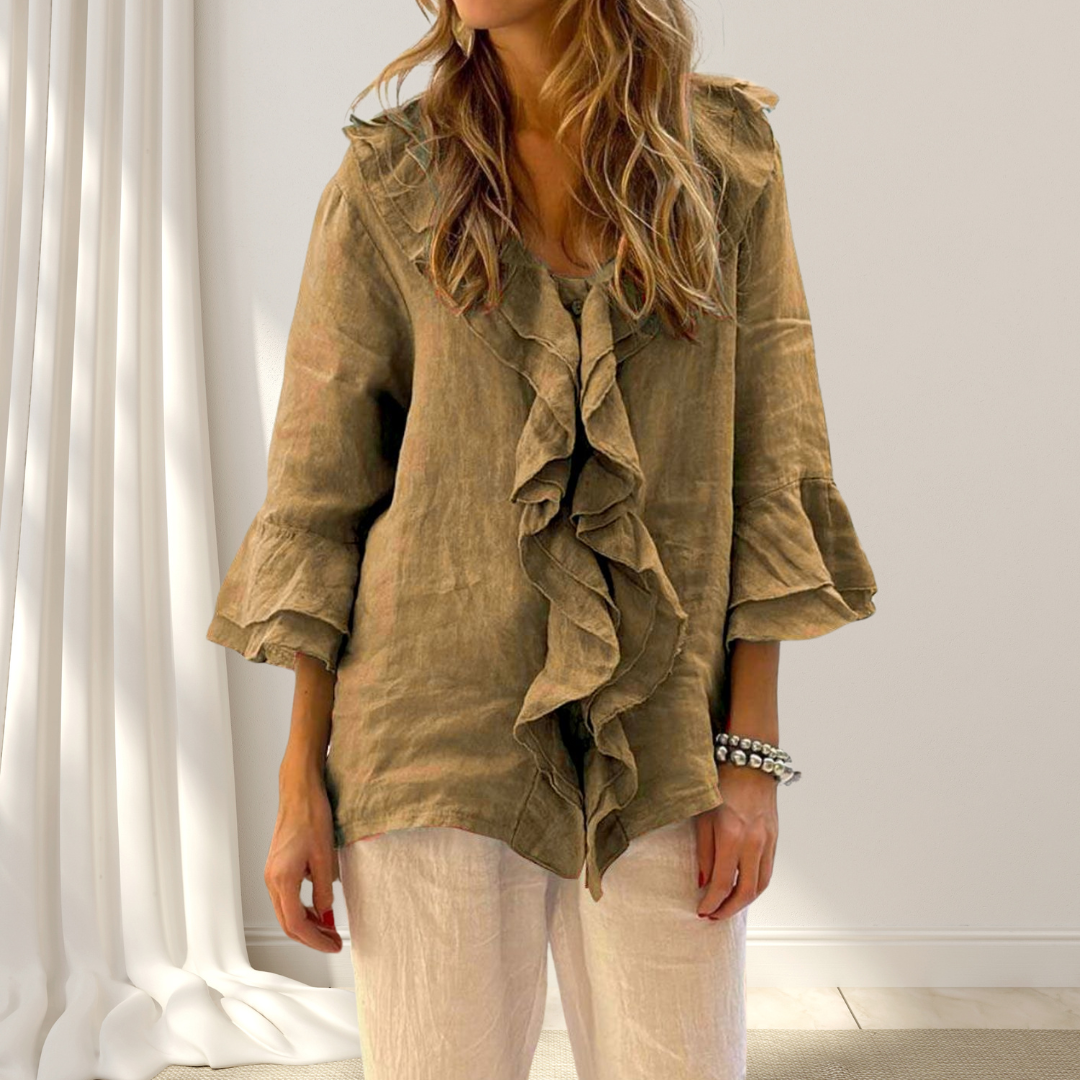 Blusa De Lino Y Algodón Con Volantes Elegante