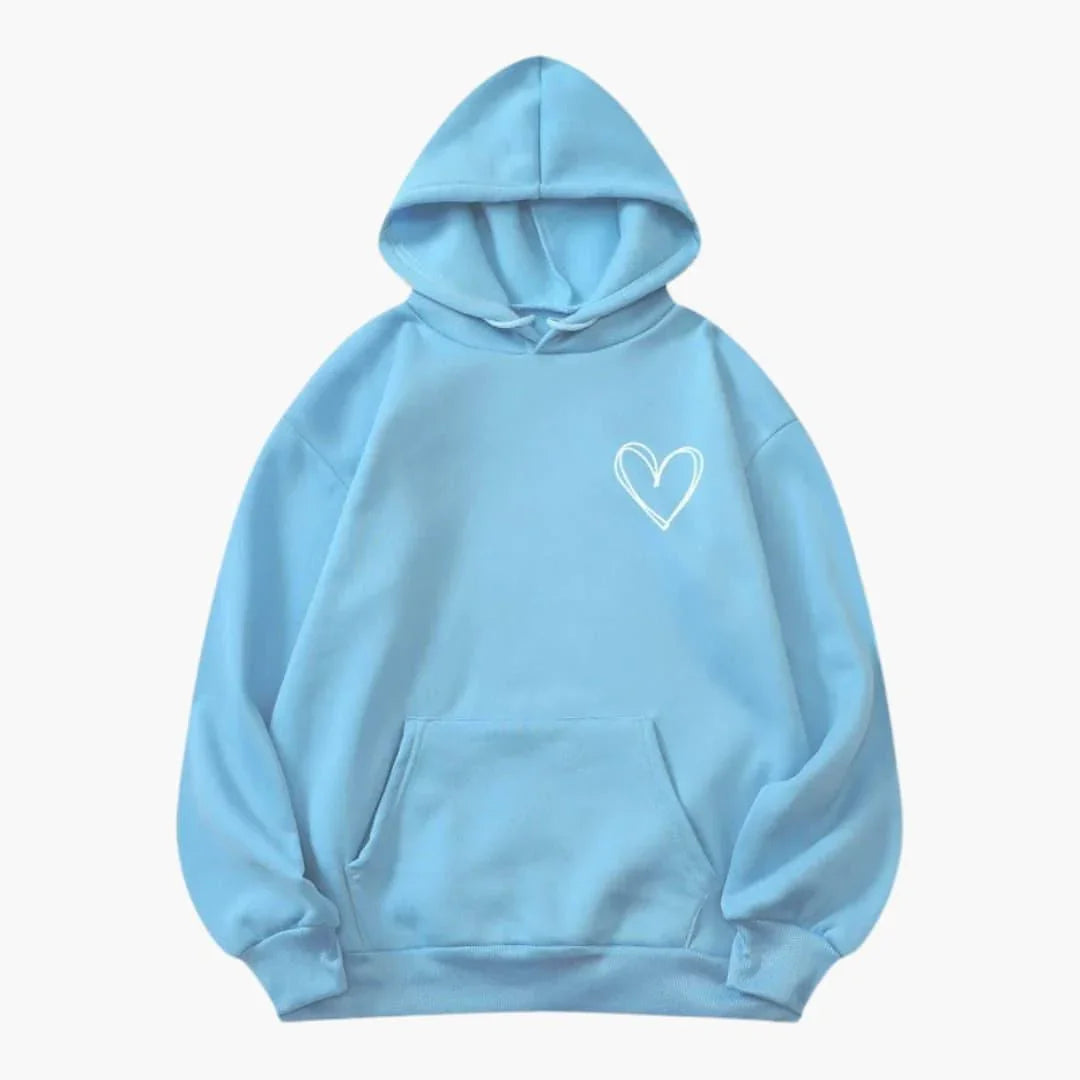 Sudadera Estampada de Corazones Cómoda para Mujer con Capucha de Cordón, Manga Larga y Estilo Oversize Relajado