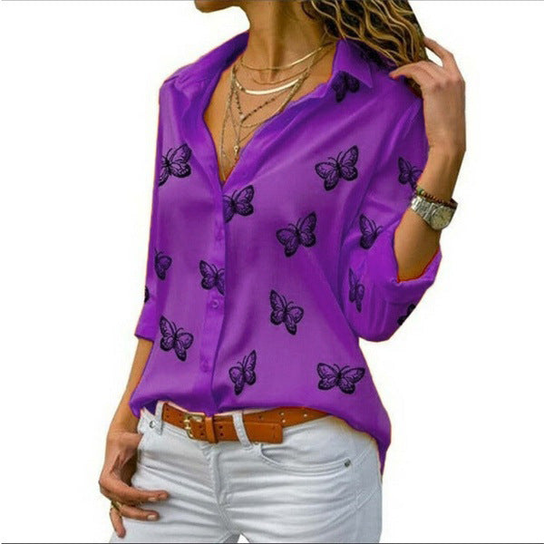 Blusa Holgada con Estampado de Mariposas Femenina