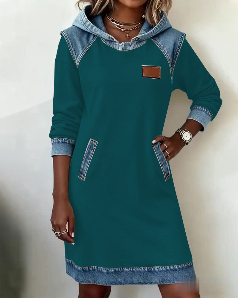 Vestido Sudadera con Capucha y Paneles a Contraste