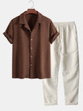 Conjunto Camisa Cubana Jaquard Pata de Gallo y Pantalón de Lino