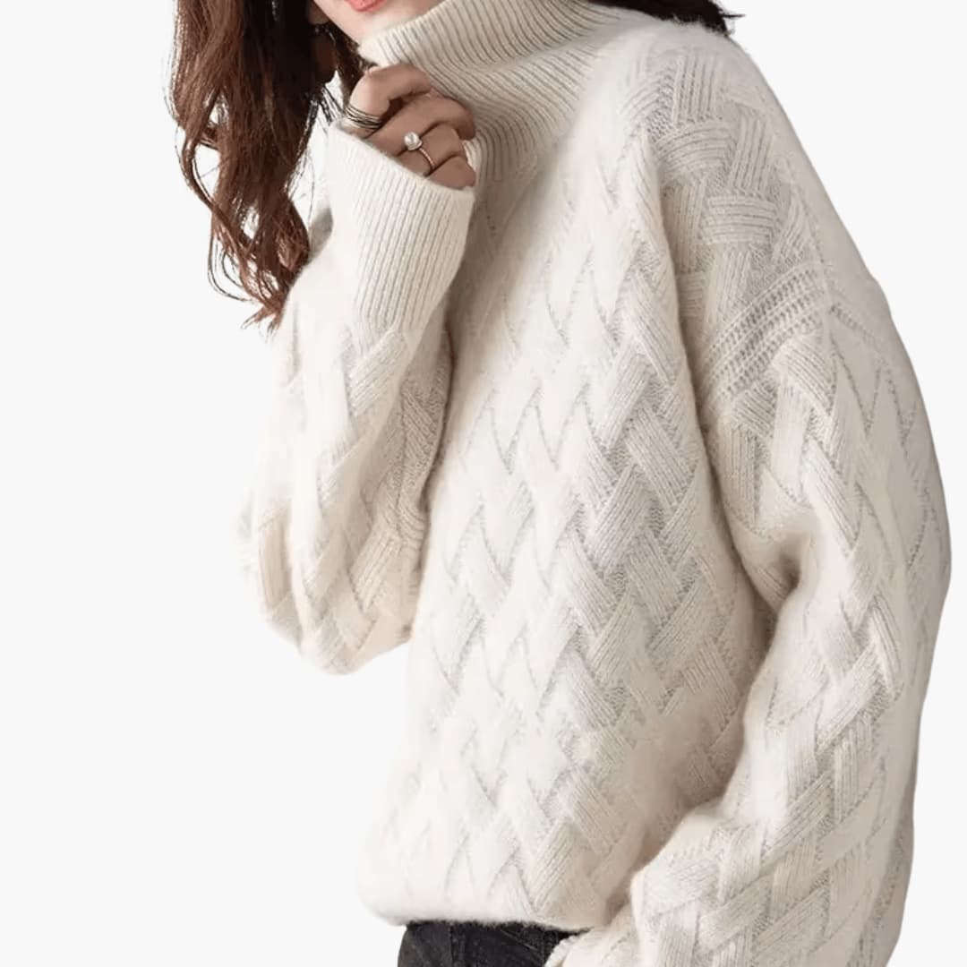 Jersey de Punto Trenzado de Cuello Alto Acogedor para Mujer con Manga Larga y Estilo Oversize Relajado