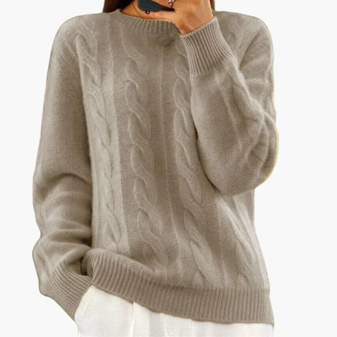 Jersey de Punto Trenzado Cómodo para Mujer con Cuello Redondo, Manga Larga y Estilo Oversize Relajado