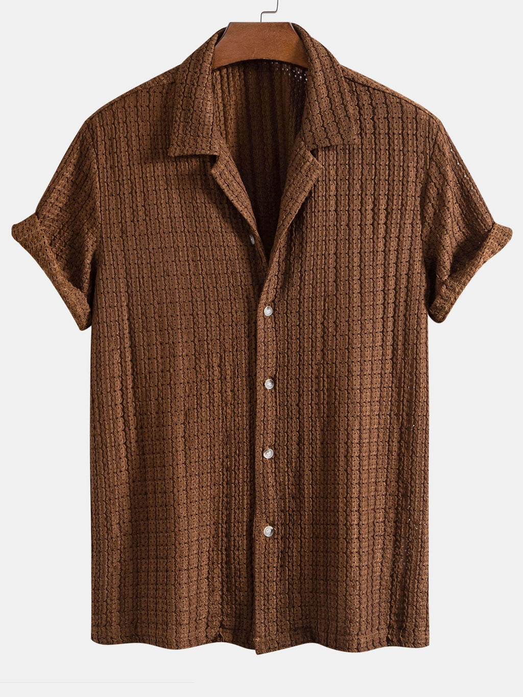 Conjunto Camisa Cubana Jacquard y Pantalón Recto Arrugado