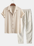 Conjunto Camisa Cubana Jacquard Floral y Pantalón Recto