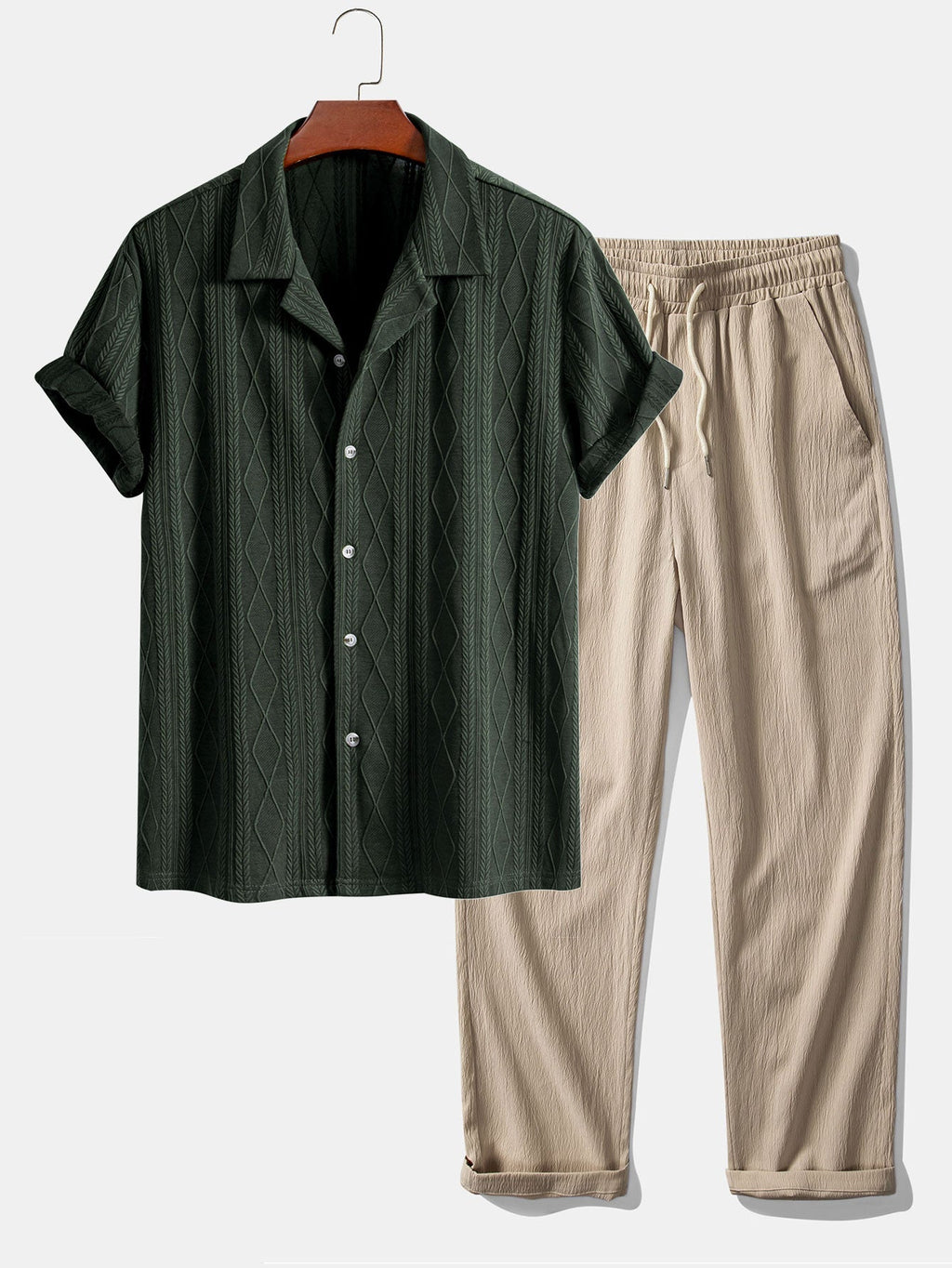 Conjunto Camisa Cubana Jacquard y Pantalón Recto