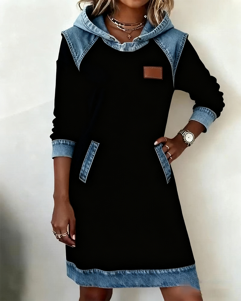 Vestido Sudadera con Capucha y Paneles a Contraste