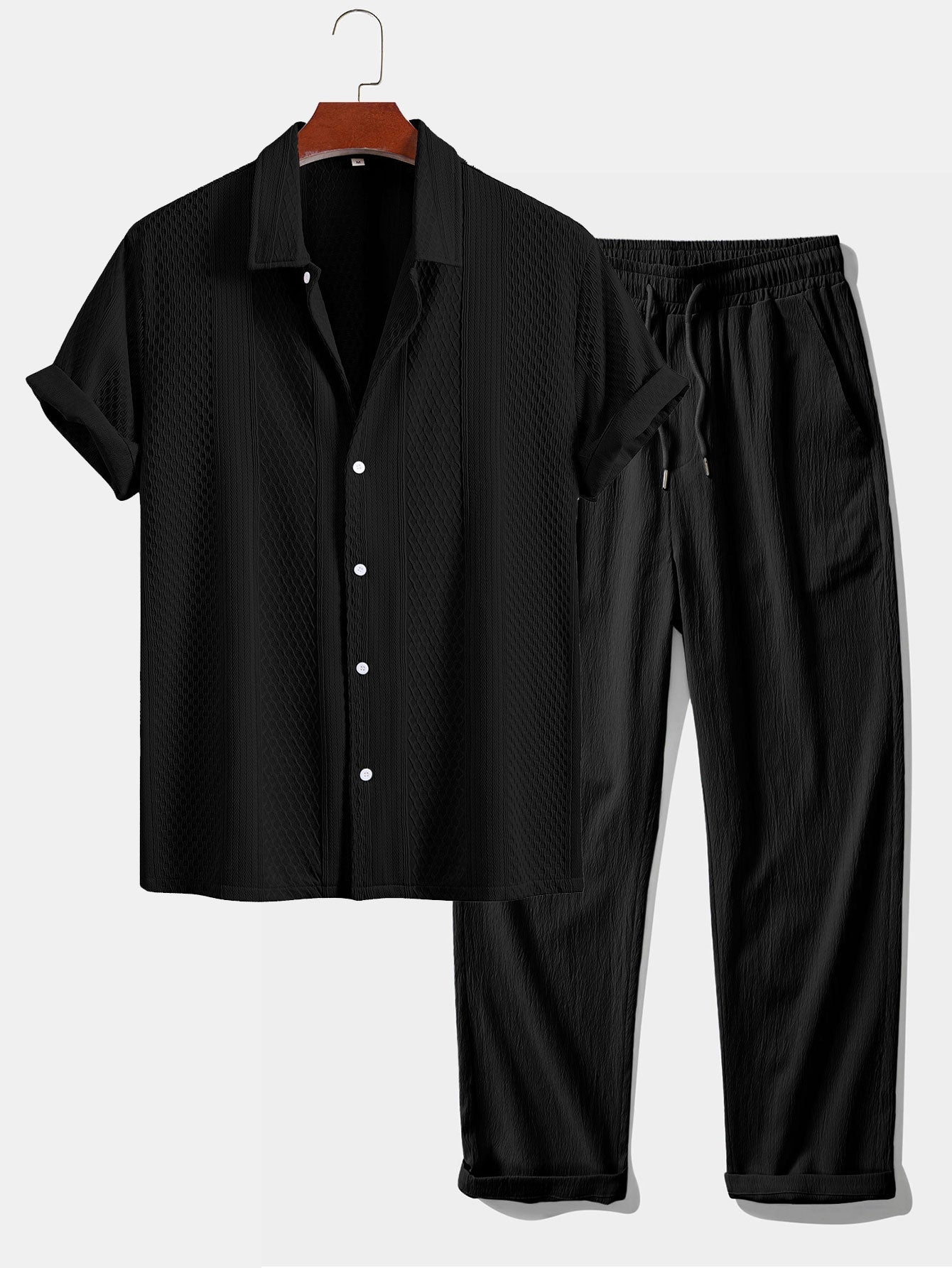 Conjunto Camisa Jacquard Geométrica y Pantalón Recto