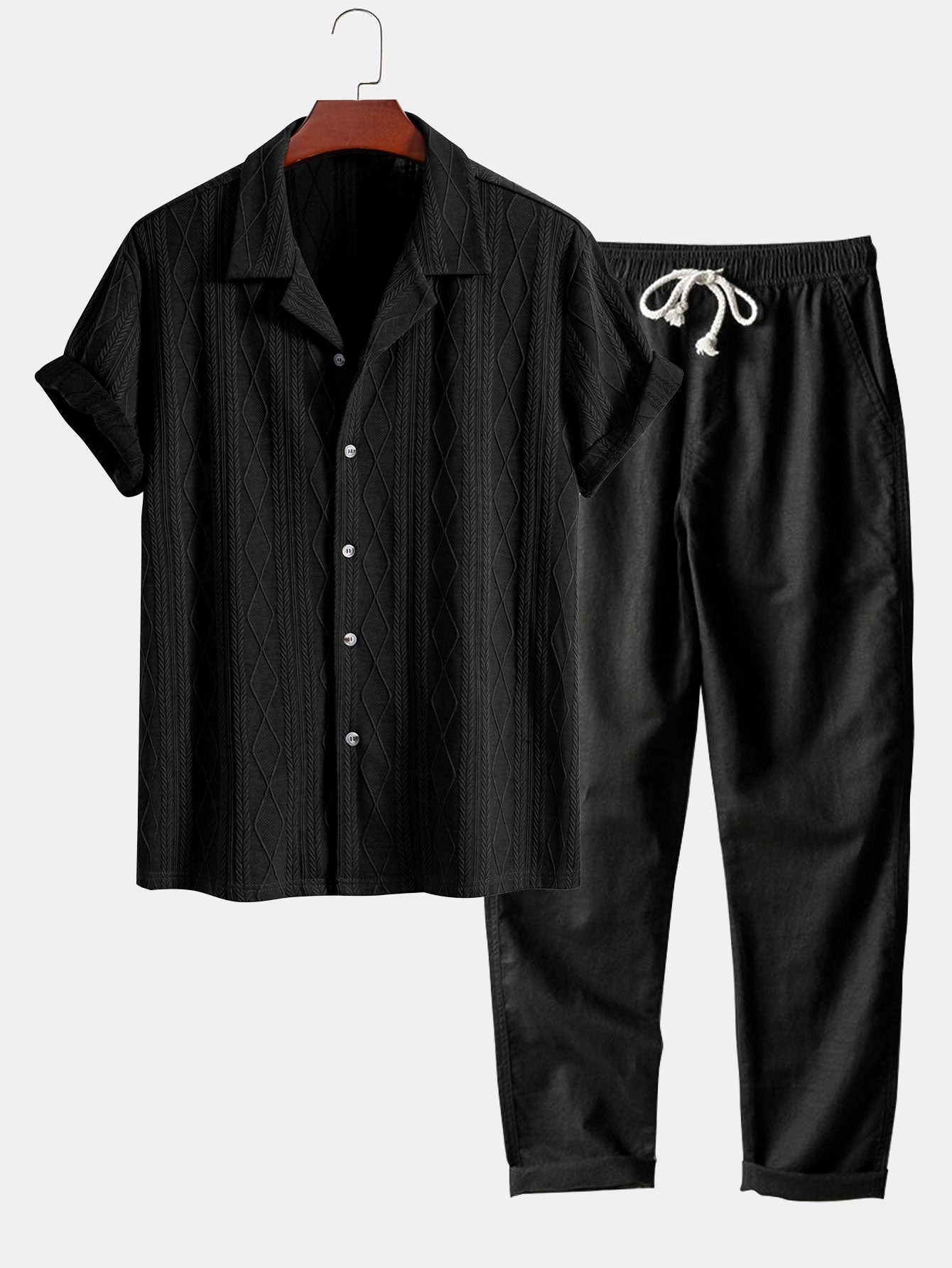 Conjunto Camisa Cubana Jacquard y Pantalón Recto Lino