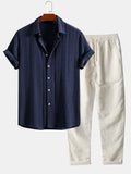 Conjunto Camisa Jacquard Geométrica y Pantalón de Lino