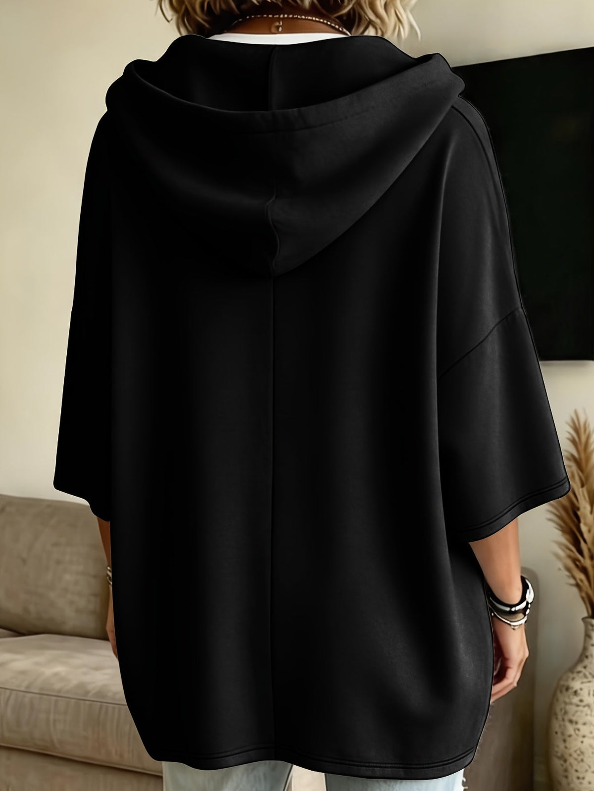 Sudadera de Forro Polar Oversize Cómoda para Mujer con Capucha de Cordón, Manga Murciélago, Bolsillo Canguro y Estilo Relajado