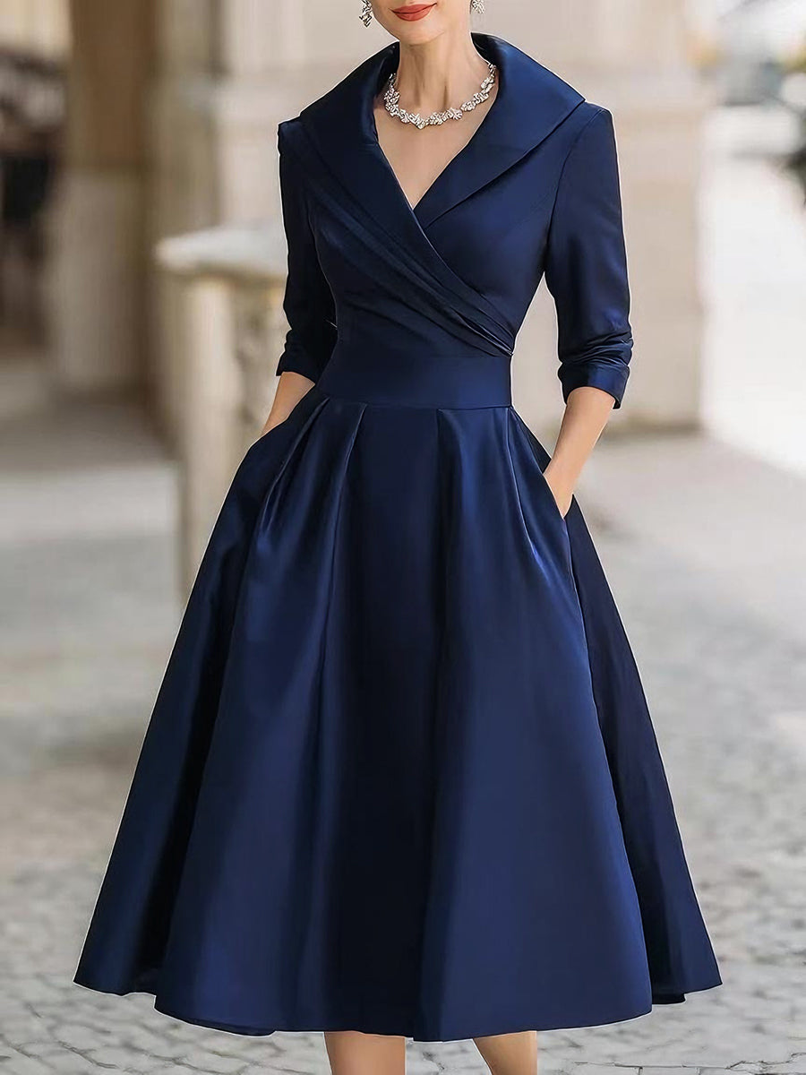Vestido Midi de Satén Vintage con Escote Drapeado