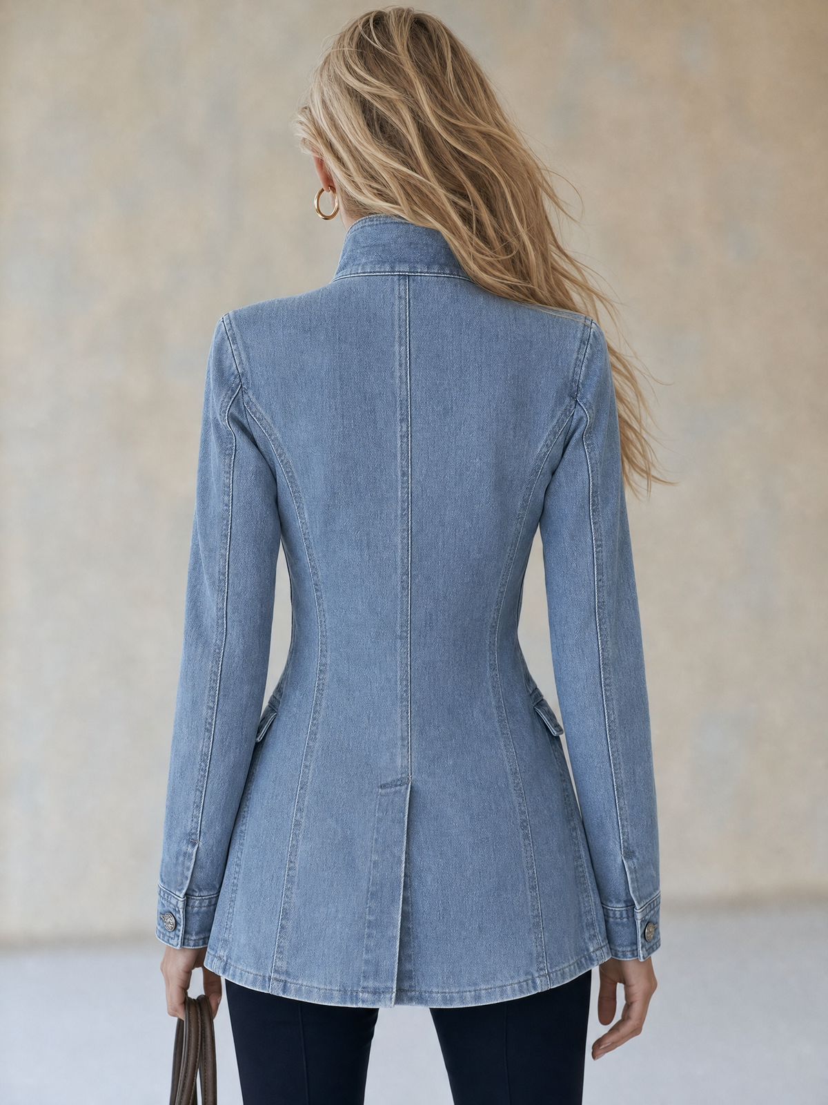 Marina | Abrigo vaquero azul de estilo militar con doble botonadura
