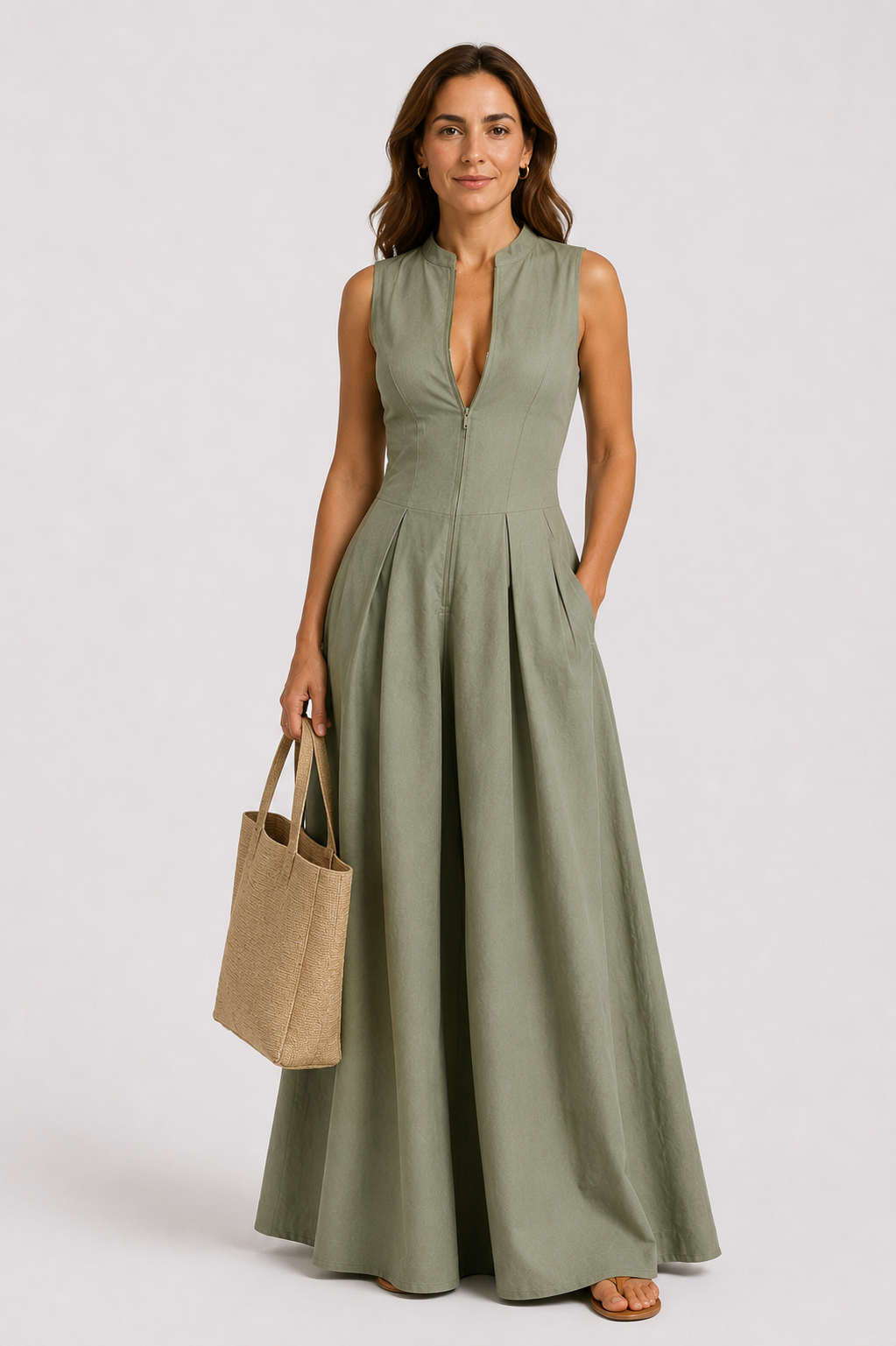 Vestido Entallado con Cremallera y Falda Fluida