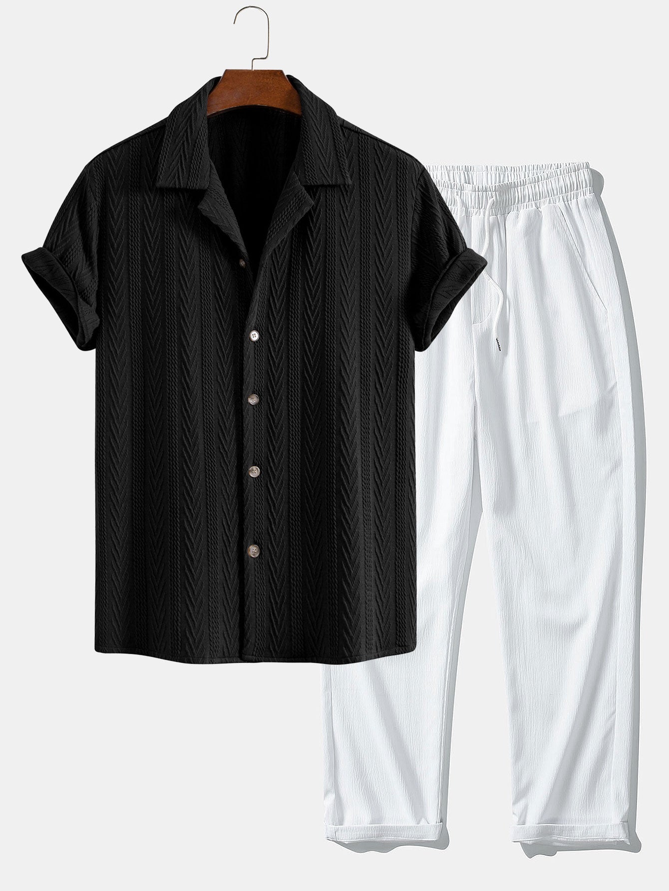 Conjunto Camisa Cubana Jacquard y Pantalón Recto Casual