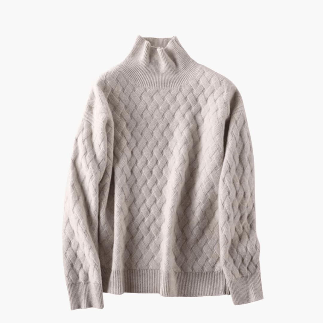 Jersey de Punto Trenzado de Cuello Alto Acogedor para Mujer con Manga Larga y Estilo Oversize Relajado