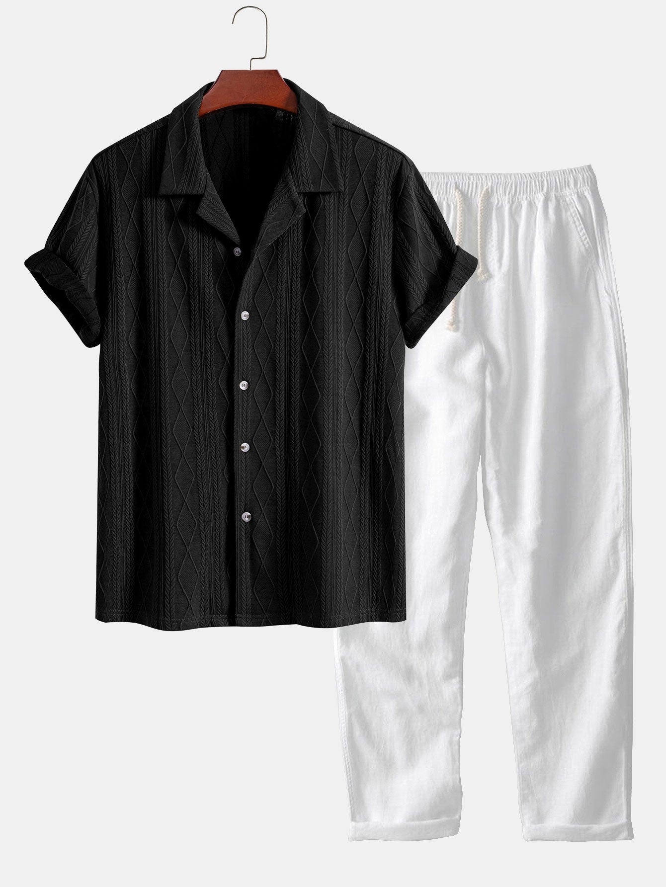 Conjunto Camisa Cubana Jacquard y Pantalón Recto Lino
