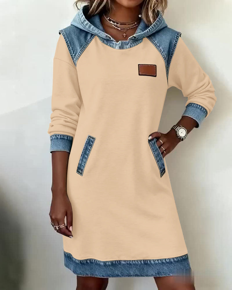 Vestido Sudadera con Capucha y Paneles a Contraste