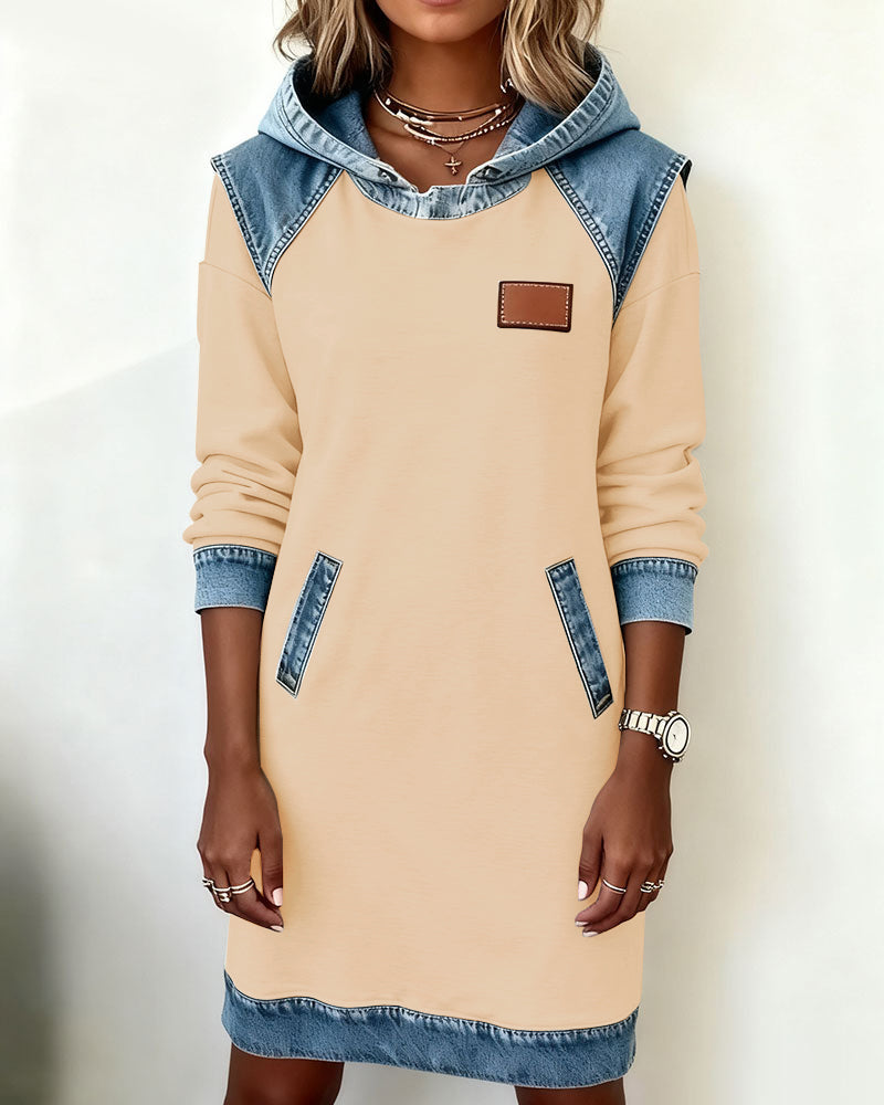 Vestido Sudadera con Capucha y Paneles a Contraste