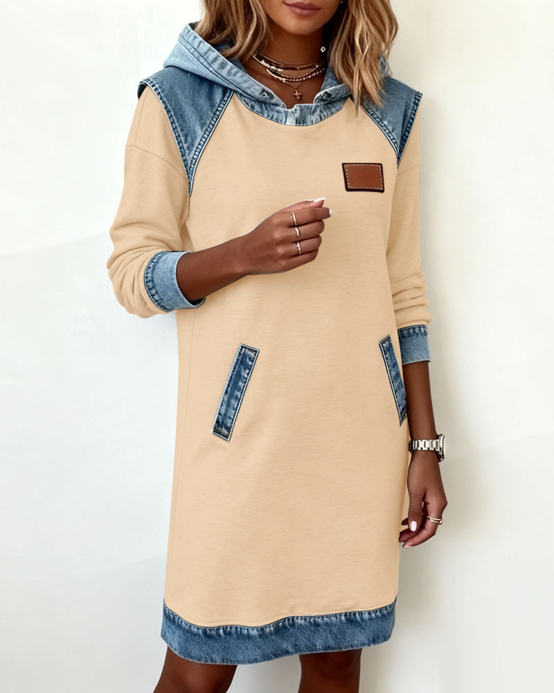 Vestido Sudadera con Capucha y Paneles a Contraste