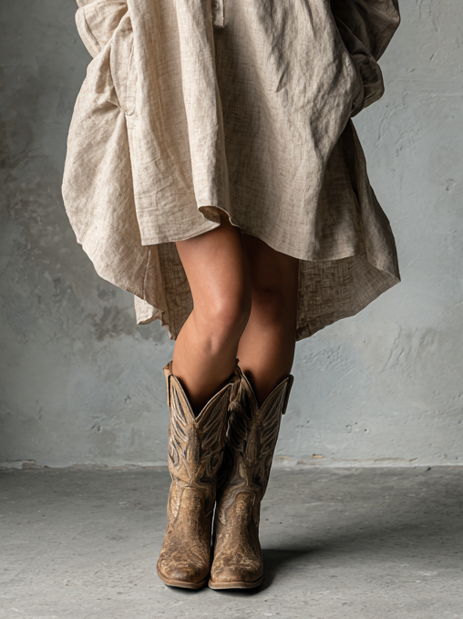 Vestido Mini a la Moda Holgado de Algodón y Lino con Solapa de Botones para Mujer