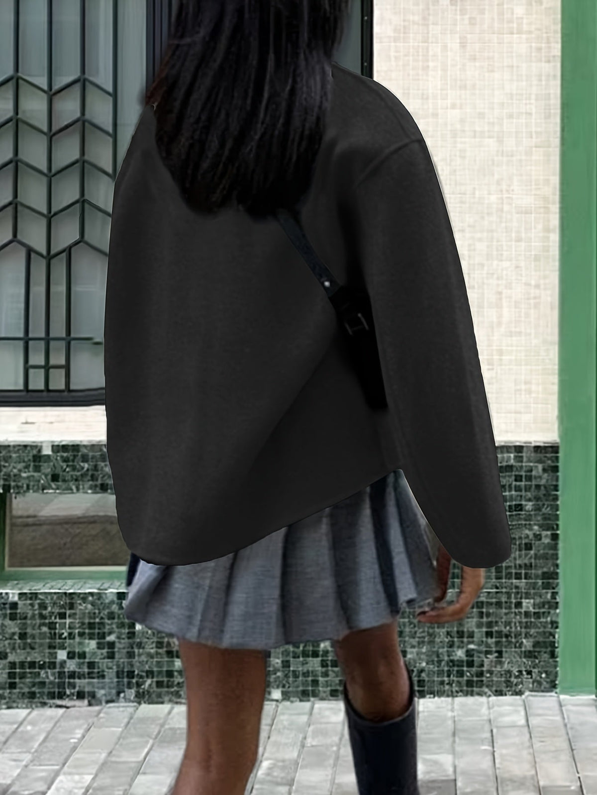 Beatrice / Abrigo de lana para mujer con cuello alto, manga larga, cierre cruzado de doble botonadura y corte oversize de estilo casual