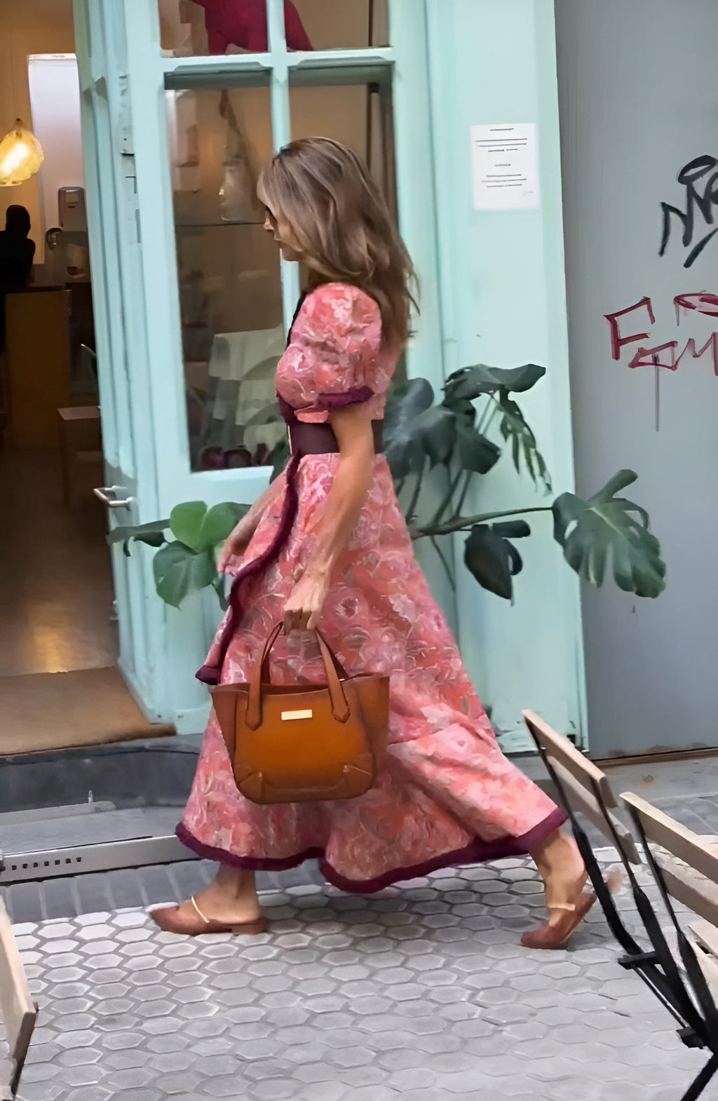 Vestido Maxi Rosa Elegante de Manga Corta
