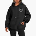 Sudadera Estampada de Corazones Cómoda para Mujer con Capucha de Cordón, Manga Larga y Estilo Oversize Relajado