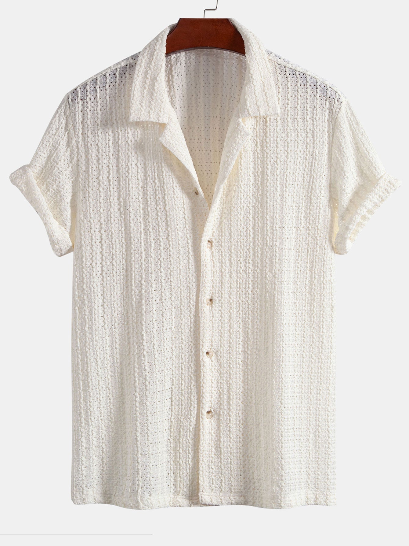 Conjunto Camisa Cubana Jacquard y Pantalón Recto Arrugado