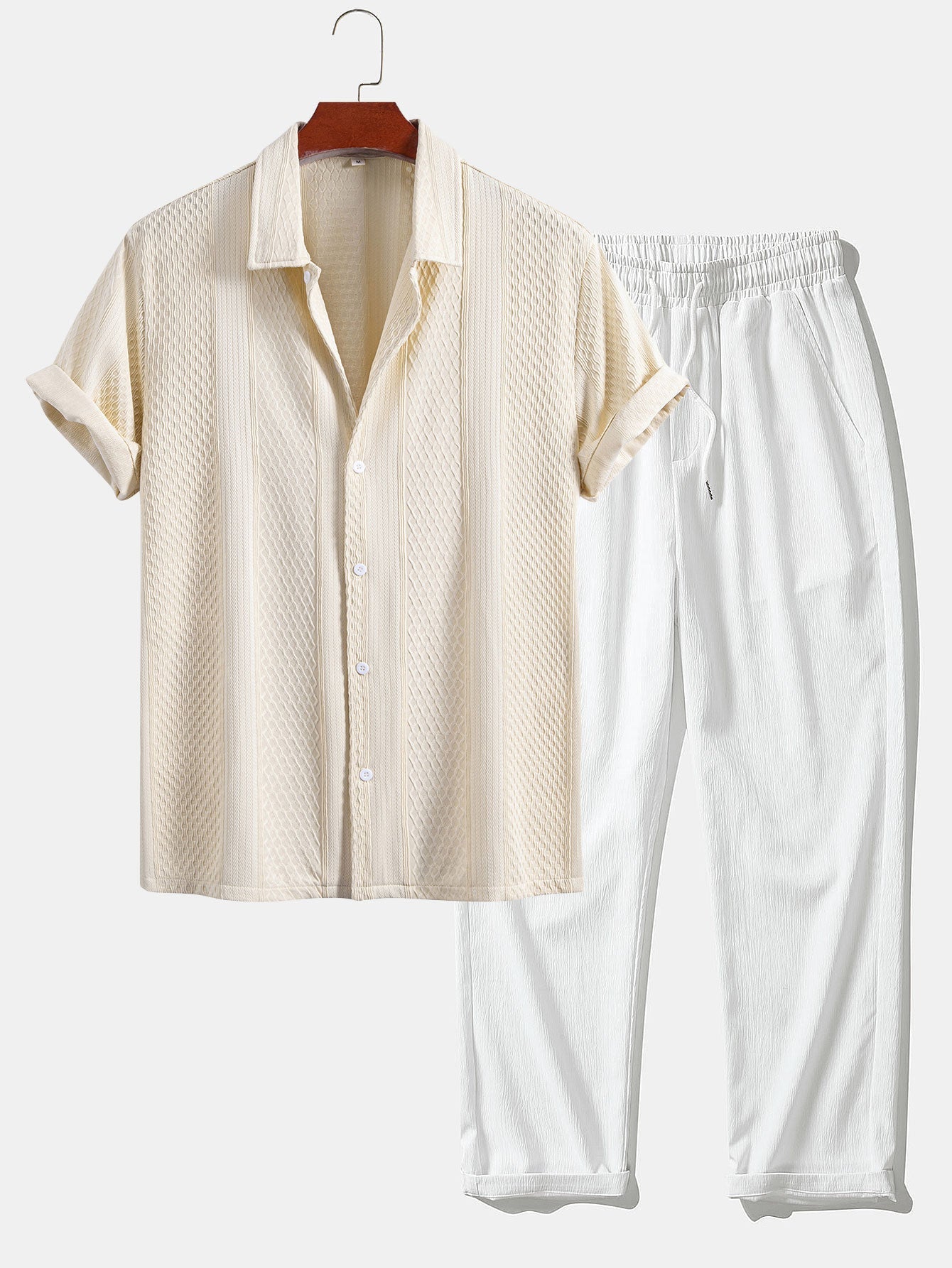 Conjunto Camisa Jacquard Geométrica y Pantalón Recto