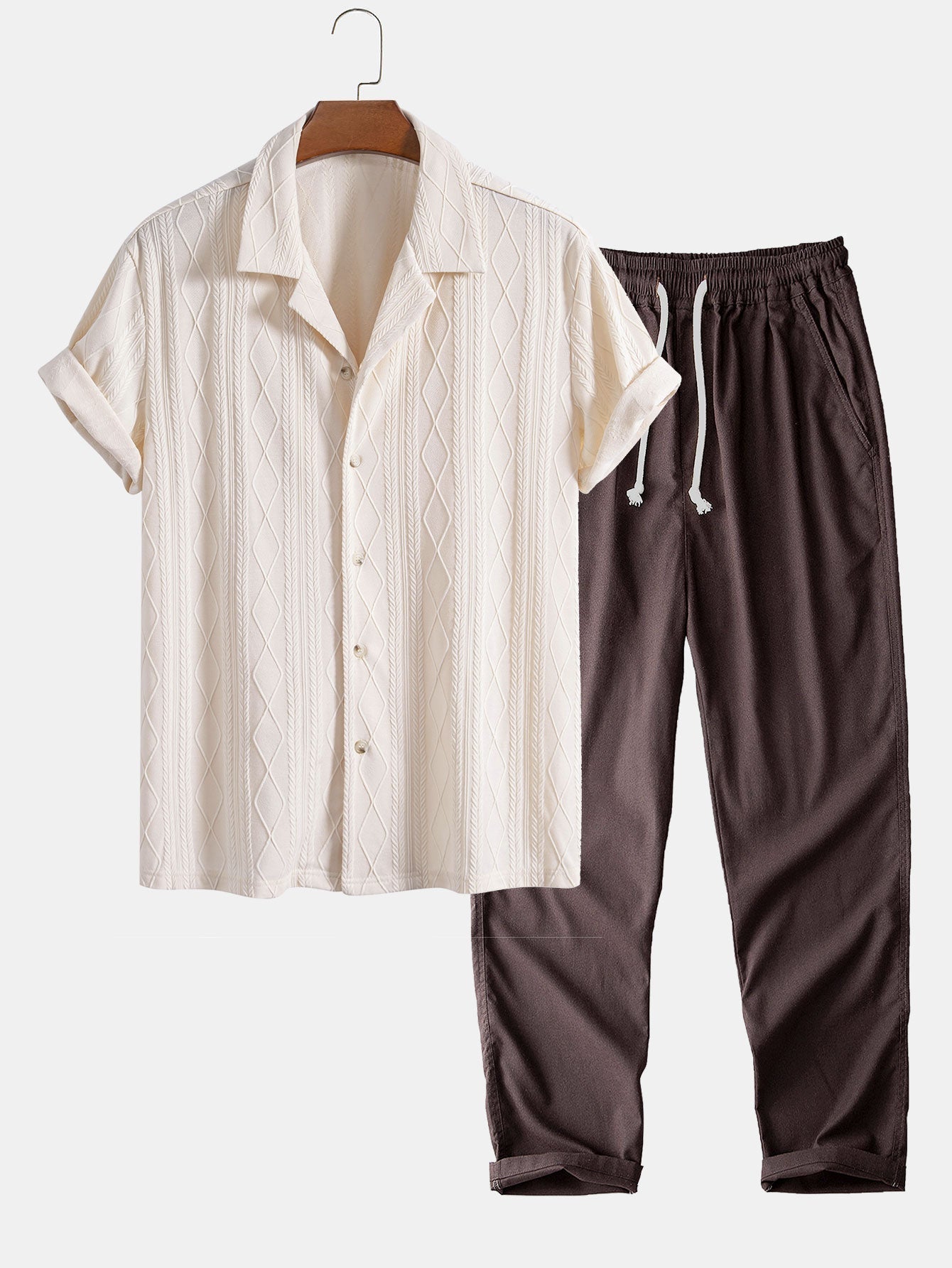 Conjunto Camisa Cubana Jacquard y Pantalón Recto Lino