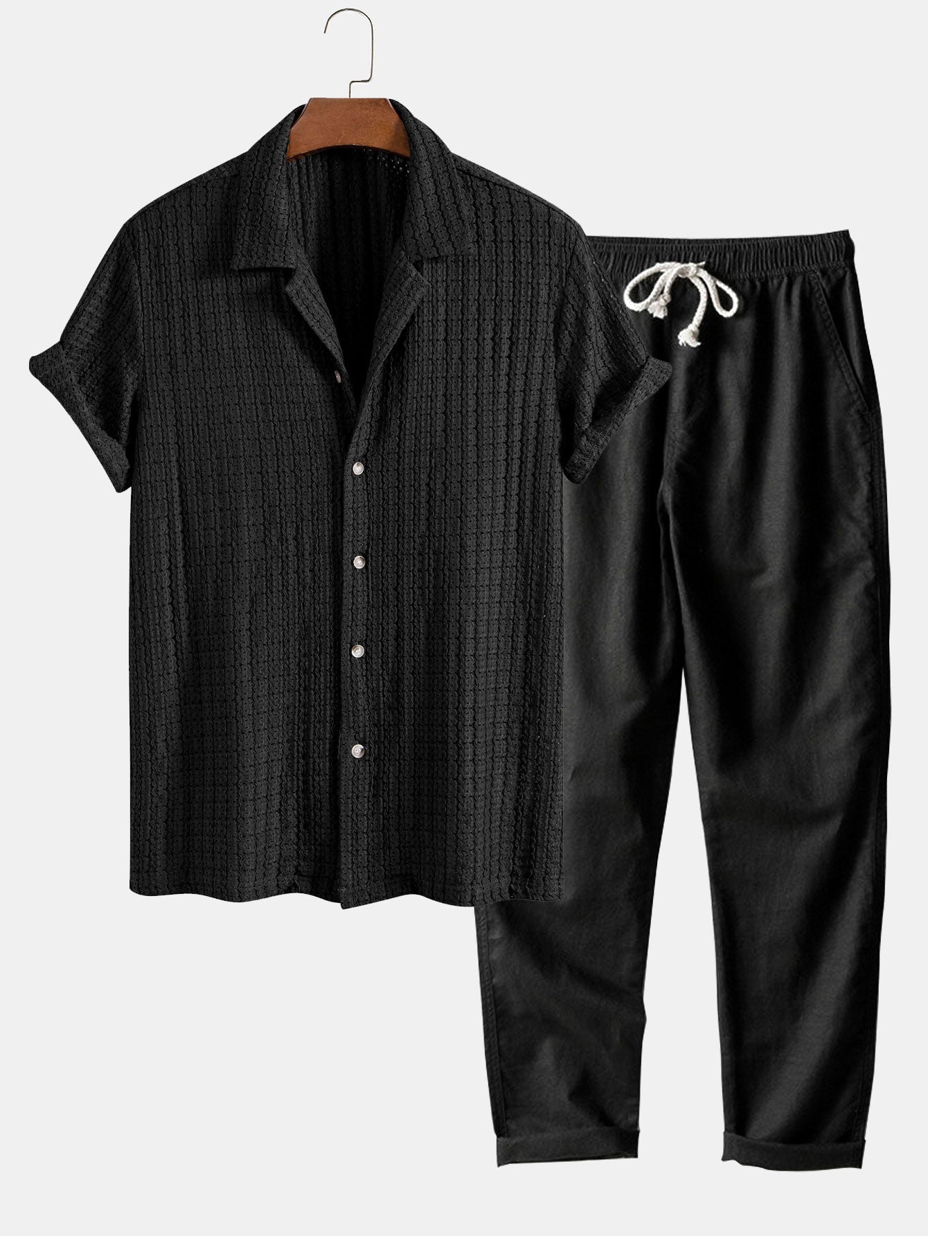 Conjunto Camisa Cubana Jacquard y Pantalón Recto de Lino